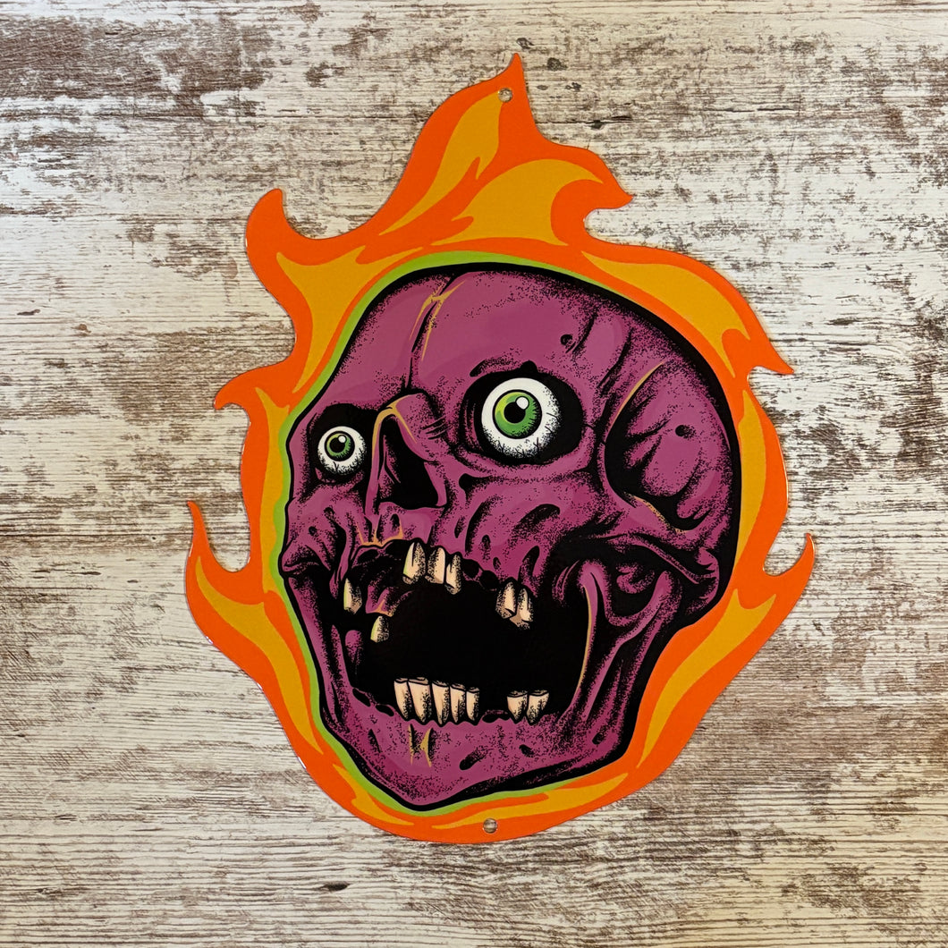 Flaming Skull Metal Sign / Wall Art