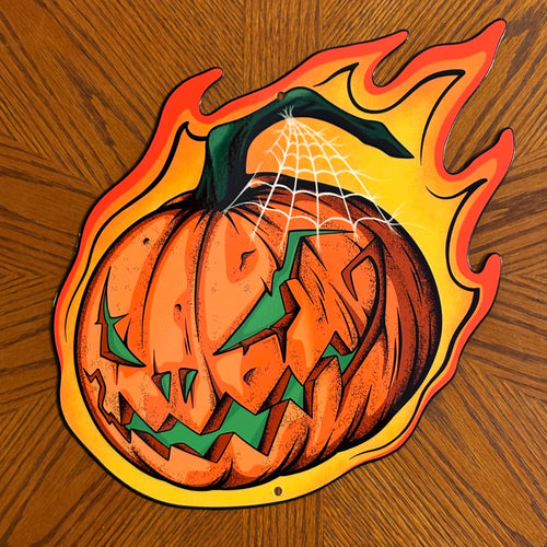 Flaming Pumpkin Metal Sign / Wall Art