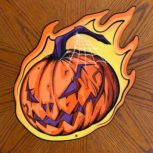 Flaming Pumpkin Metal Sign / Wall Art