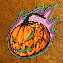 Load image into Gallery viewer, Flaming Pumpkin Metal Sign / Wall Art