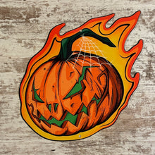 Load image into Gallery viewer, Flaming Pumpkin Metal Sign / Wall Art