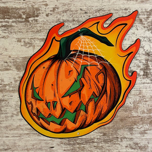 Flaming Pumpkin Metal Sign / Wall Art