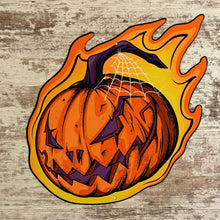 Load image into Gallery viewer, Flaming Pumpkin Metal Sign / Wall Art