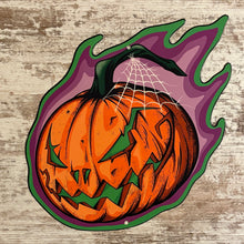 Load image into Gallery viewer, Flaming Pumpkin Metal Sign / Wall Art